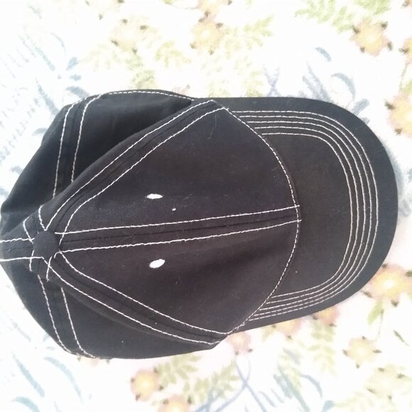 Black baseball style cap - white stitching - Picture 3 of 4